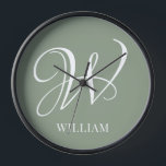 Horloge Monogramme vert de l'élégance de la taille personn<br><div class="desc">Monogramme original personnalisé simple dans la typographie moderne. Un cadeau personnalisé parfait avec une touche personnelle</div>