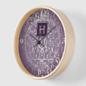 Horloge Monogramme violet Élégant (Angle)