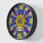 Horloge Mosaïque bleue et jaune Moderne apparence romaine  (Angle)