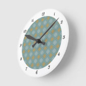 Horloge Motif à carreaux bleu et or (Angle)