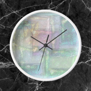 Horloge Motif Abstrait vert bleu rose texturé