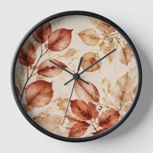 Horloge Motif botanique de feuilles d'automne en cuivre do