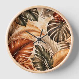 Horloge Motif botanique tropical de Monstera d'automne