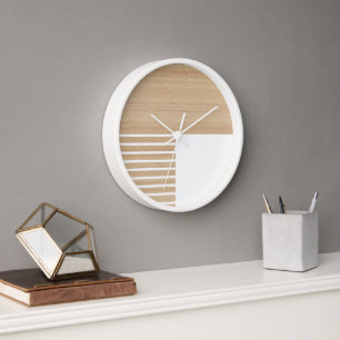 Horloge Motif Contemporain En Blocs Sur Faux Bois