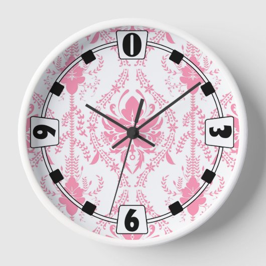 Horloge motif damassé rose blanc (Recto)