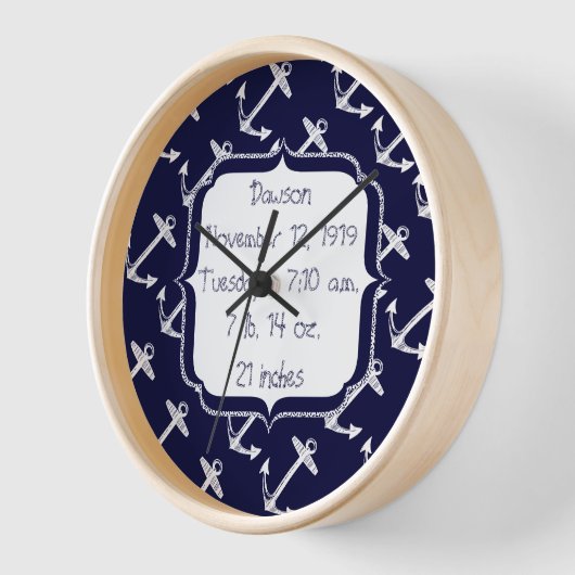 Horloge Motif d'ancre de marine nautique (Angle)