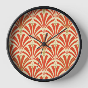 Horloge Motif de fan d'art déco - mandarine
