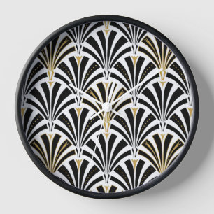 Horloge Motif de fan d'art déco - noir et blanc
