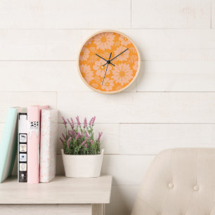 Horloge Motif de fleur orange Peach Fuzz Rétro Vintage
