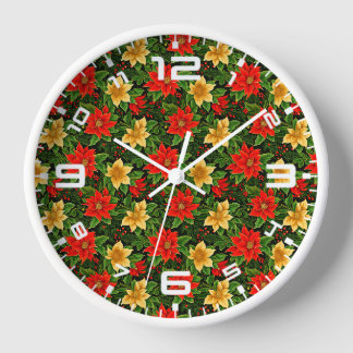 Horloge Motif de fleurs de Poinsettia de Noël-86755