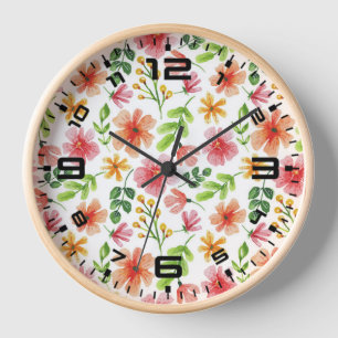 Horloge Motif de fleurs roses à l'aquarelle