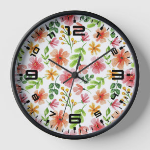 Horloge Motif de fleurs roses à l'aquarelle-69677