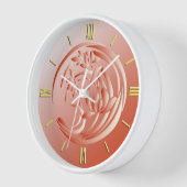 Horloge Motif de lis d'art déco - orange de corail (Angle)
