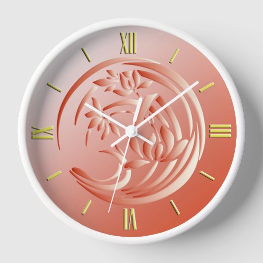 Horloge Motif de lis d'art déco - orange de corail (Recto)