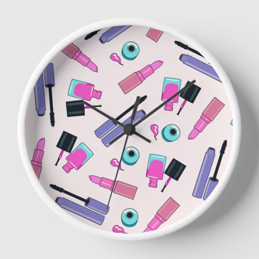 Horloge Motif de maquillage rose et violet (Recto)