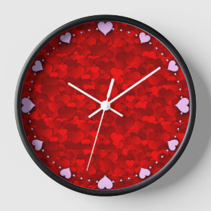 Horloge Motif de texture de coeurs d'amour rouge romantiqu