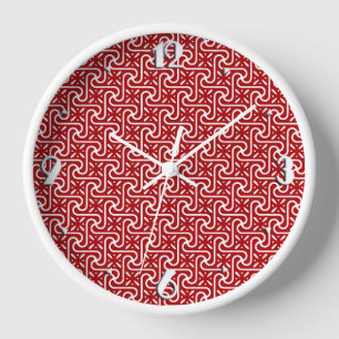 Horloge Motif en tuiles égyptiennes, rouge foncé et blanc