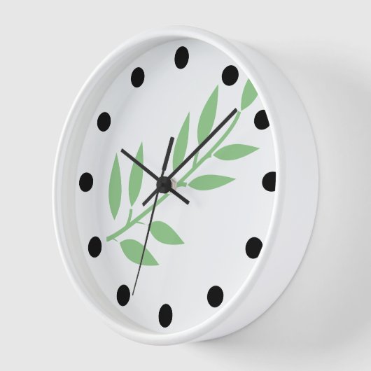 Horloge Motif feuille minimal Sage vert blanc simple cadea (Angle)