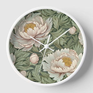 Horloge Motif floral de pivoine rond vintage