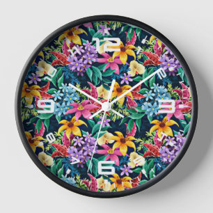 Horloge Motif floral exotique peint à la main-23001
