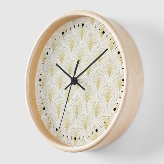 Horloge Motif Géométrique Art Déco En Or & Blanc (Angle)