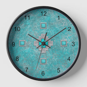 Horloge Motif géométrique de Southwest Turquoise Rock enca