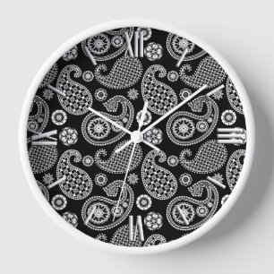Horloge Motif Paisley, noir et blanc