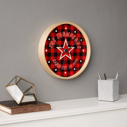 Horloge Motif Plaid personnalisé Red Black Buffalo Check (Bureau)