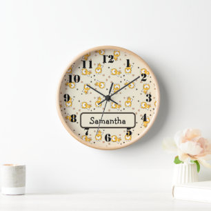 Horloge Motif rose corgi mou