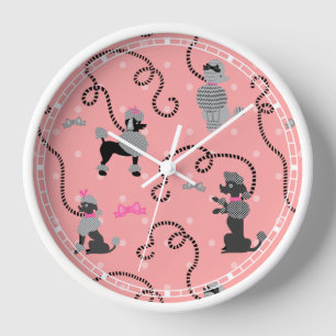 Horloge Motif rose de jupe de caniche rétro et noir de le