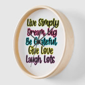 Horloge Motivational Quote Live Simply Dream Give Love (Angle)