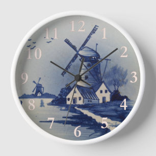 Horloge Moulin à vent bleu blanc Delft vintage