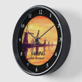 Horloge Moulins au coucher du soleil - Peinture à l'aquare (Angle)