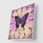 Horloge Mur Acrylique Papillon Pourpre/Noir Dit (Angle)