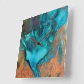 Horloge Mur Carré Turquoise Et Cuivre (Angle)