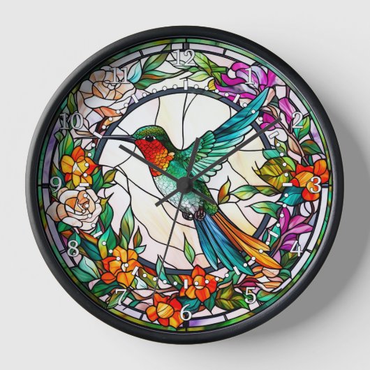 Horloge Mur de style vitrail de colibri (Recto)