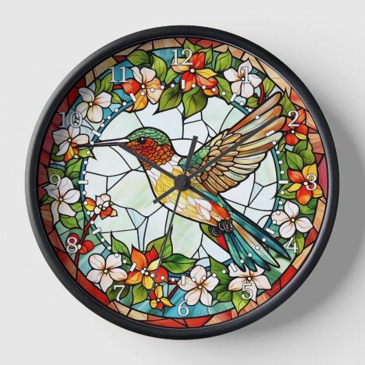 Horloge Mur de style vitrail en forme de colibri (Recto)