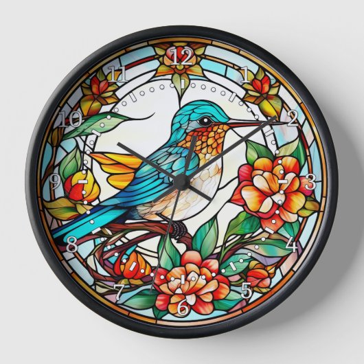 Horloge Mur en style de vitrail représentant un colibri (Recto)