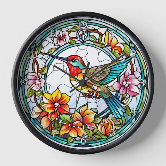 Horloge Mur en style de vitrail représentant un colibri (Recto)