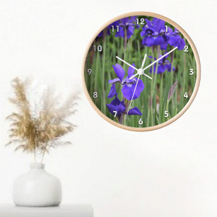 Horloge Mur photographique floral des Irises pourpres