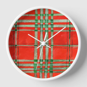 HORLOGE MURALE À CADRE BLANC RONDE TARTAN SCOTT RO