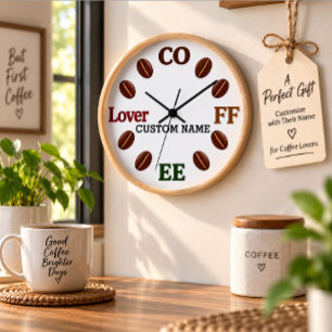 Horloge murale à cadre en bois pour amateur de caf