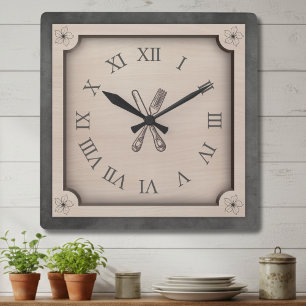 Horloge murale à chiffres romains pour cuisine de