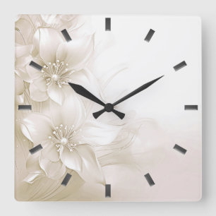 Horloge murale à fleurs blanc ivoire