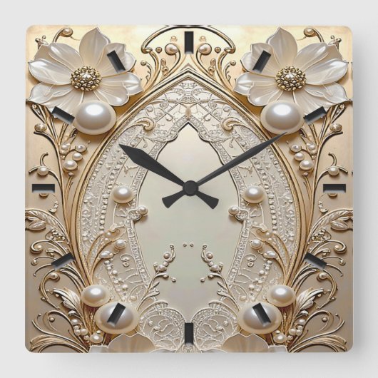 Horloge murale à fleurs blanches modernes et perle (Recto)
