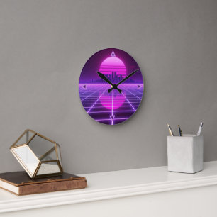 Horloge murale à grille d'infini Retro Neon Synthw