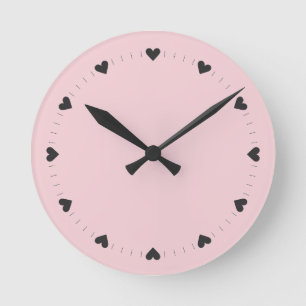 Horloge murale à marques de coche cœur rose et noi