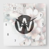 Horloge murale à monogramme Cerisier en fleurs (Recto)