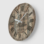 Horloge murale à monogramme de famille rustique | (Angle)