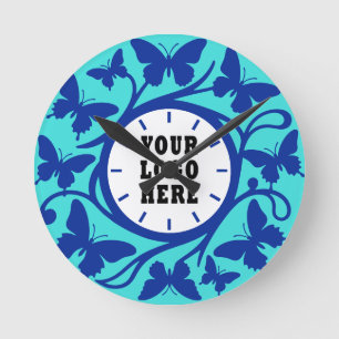 Horloge murale à motif papillon bleu personnalisé